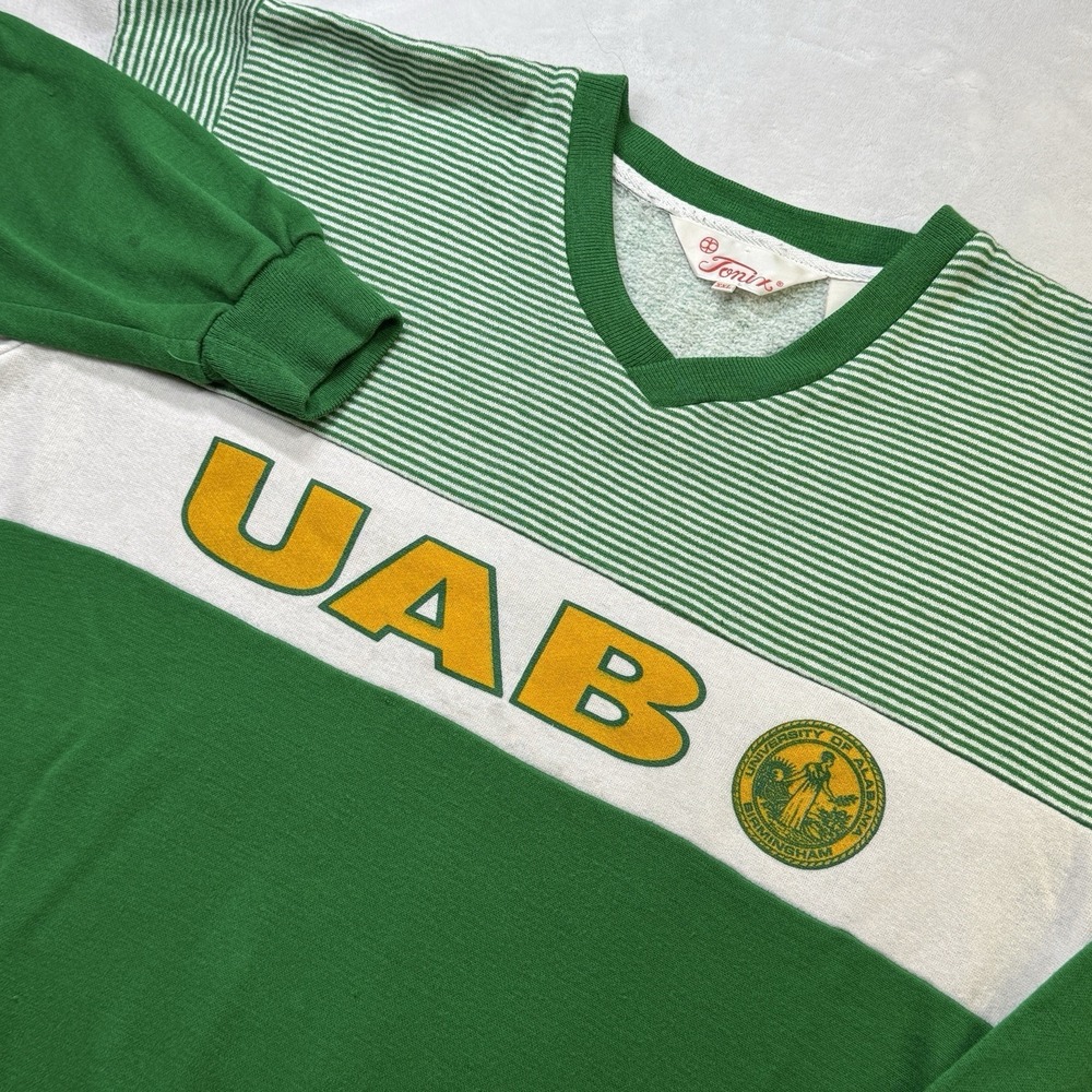 Vintage UAB Blazers Tonix Sweatshirt XXL Green V Neck Striped 70s 80s